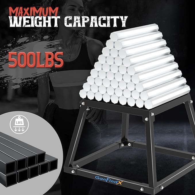 GanFindX Steel Plyometric Jump Box,12/18 Inch Heavy Duty Plyo Platform, Non-Slip Workout Step Box for Home Gym, Agility, Strength & Conditioning Training