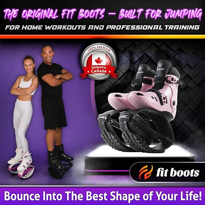 FIT BOOTS for Women Exercise - Premium Moon Shoes for Jumping, Kangaroo Shoes for Training, Cardio & Fun, Joint-Friendly, Rebounder Jumps Boots for Adults & Kids, Bouncy Workout (Women-Pink)