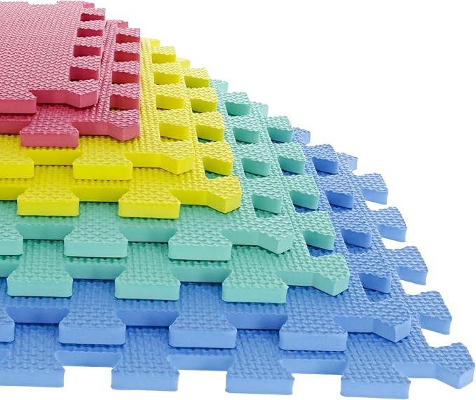 Interlocking Floor Mats - 8-Piece Nontoxic Exercise Mat or Play Mat for Toddlers, Babies or Kids - Foam Padding for Home Gym by Stalwart (Multicolor)