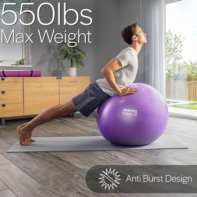 Core Balance Exercise Ball, Stability Ball for Yoga, Pilates and Fitness, Gym Ball for Home Gym and Office Chair, Training, Physical Therapy, Anti Burst, Pump Included, 55cm 65cm 75cm 85cm