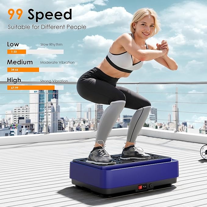 Vibration Plate Machine with Resistance Bands, 99 Speed Levels, 450LBS Capacity, Remote Control , Full Body Workout for Weight Loss & Lymphatic Drainage