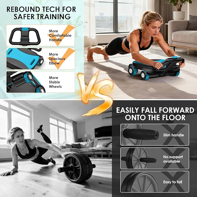 FIAMERMOR 2025 AB Roller Wheel - 4 wheel elbow support abdominal wheel automatic rebound abdominal fat burning weight loss core training equipment home/gym