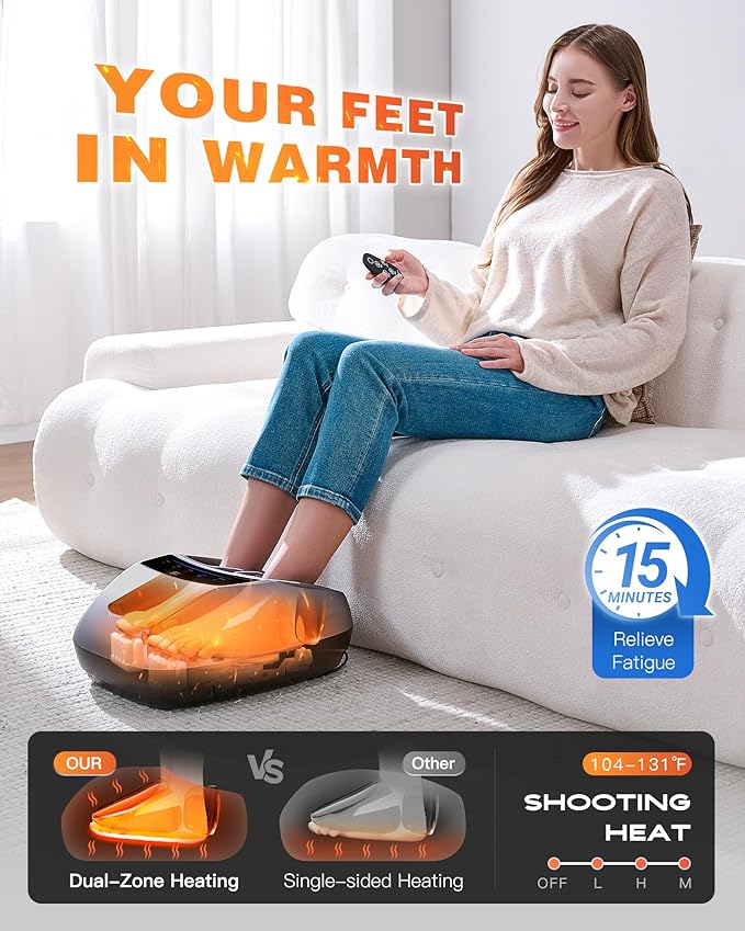 KINGJOY Foot Massager with Heat for Neuropathy, [2026 Upgraded], Deep Kneading Shiatsu Foot Massager for Plantar Fasciitis, Fits Up to Men Size 14, Gifts for Women Mom Men Dad Seniors