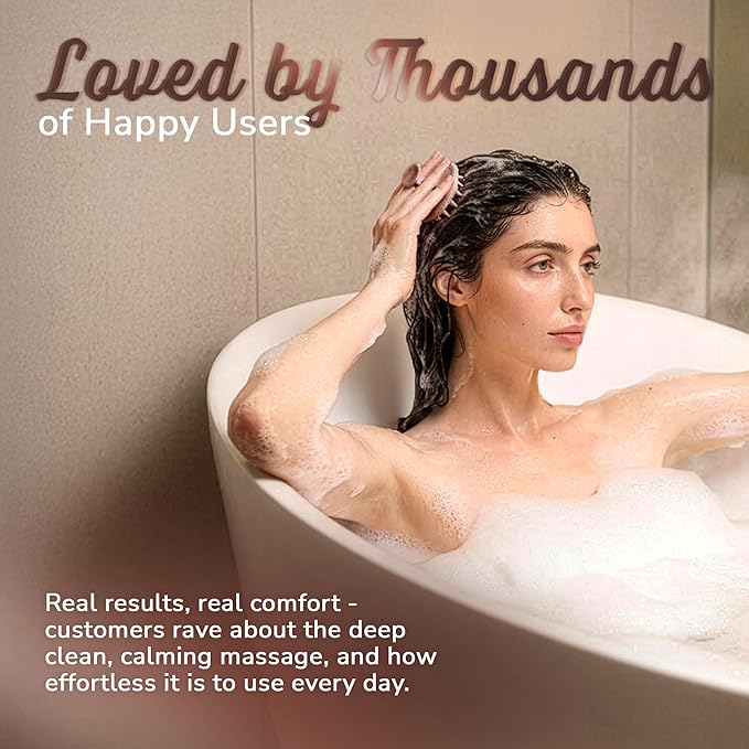 Scalp Massager Shampoo Brush – Silicone Scalp Scrubber for Hair Growth & Dandruff Removal, One-Piece, Non-Slip Handle, Soft Bristles, Wet/Dry Shower Scalp Exfoliator for All Hair Types – Brown