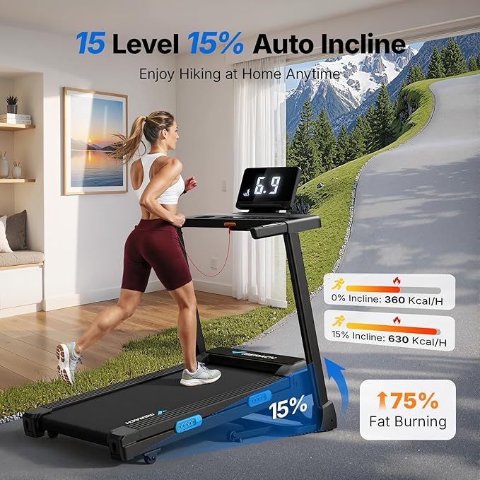MERACH Incline Treadmill with Incline 6%-15%, 7-Layer Belt 300LBS Capacity Tredmill Foldable Handle Running Treadmills for Home, 0.5-7.5MPH 3.0HP Incline Folding Treadmill LED with APP Threadmill
