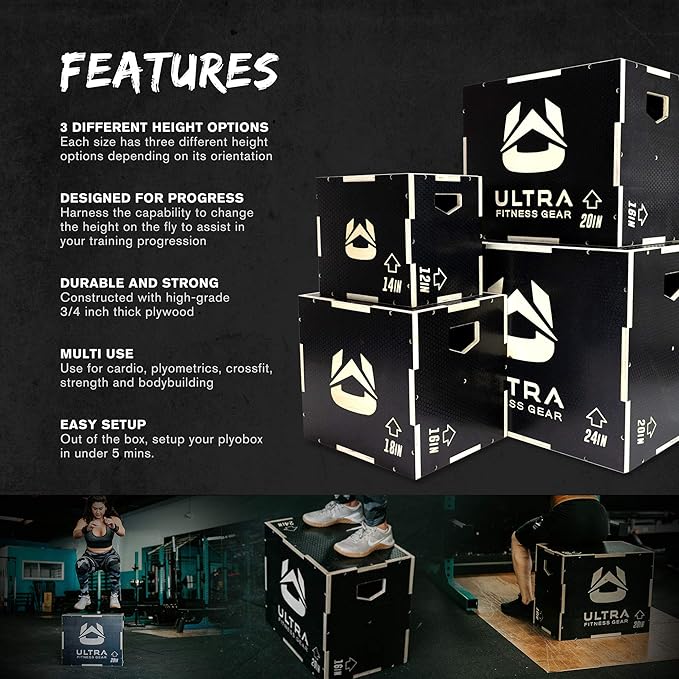 Wooden Plyo Box, 31 Plyometric Jump Training Squat, Step Up, Jumps & More Workout Size S, M, L, XL