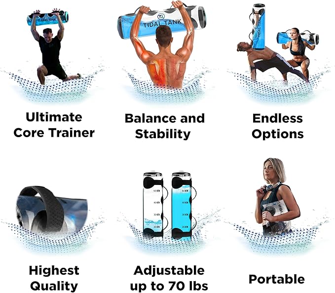 Tidal Tank Tube - The Original Aqua Bag - Water Weight Bag up to 79 lbs - Adjustable Workout Sand Bags Weights Alternative - Portable Sandbag Fitness Equipment Set, Home Exercise Gym - Including App