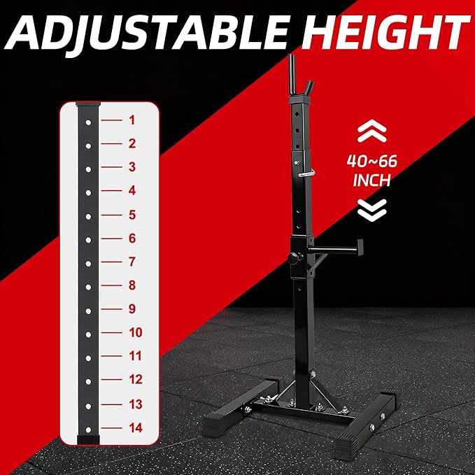 JupiterForce Adjustable Squat Rack Stands Pair of Sturdy Steel Bench Press Rack, Barbell Rack, 40''-66'' 550lbs Max Load Portable Weight Lifting Dumbbell Racks Stands for Home Gym, Black