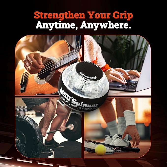 NSD Essential Crystal Spinner Gyro Ball | Grip Strengthener for Forearms, Wrist & Hands | String Start Design, Up to 18,000 RPM | Portable Wrist Trainer & Workout Equipment | Ideal for Desk Workers, Athletes & Musicians