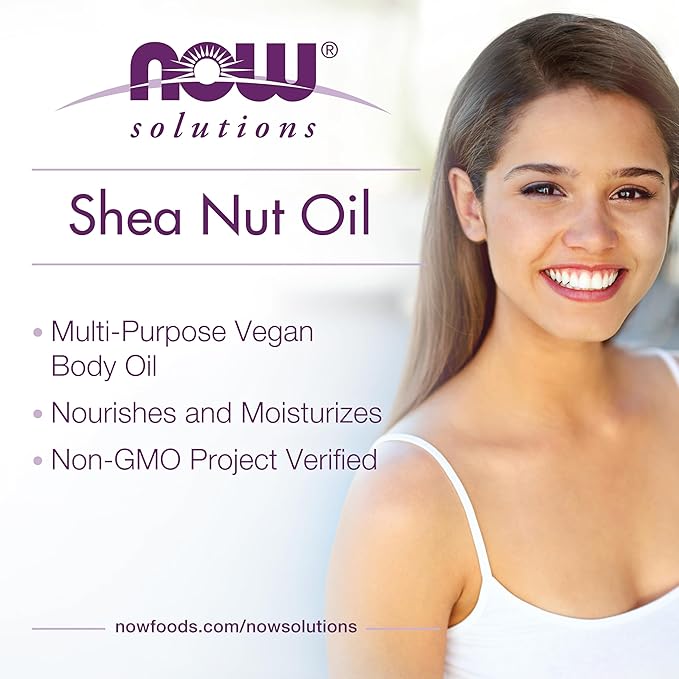NOW Foods Solutions, Shea Nut Oil, Multi-Purpose Intense Moisturizing Oil for Skin, Scalp and Hair, 16-Ounce