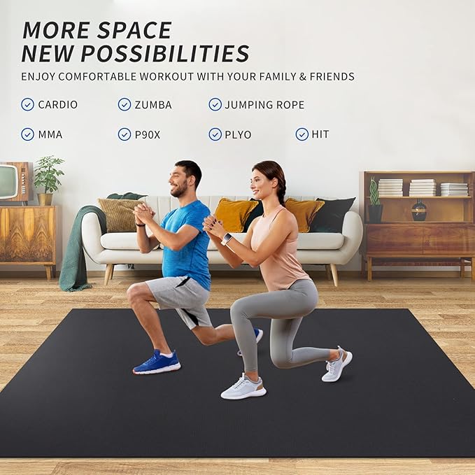 MRO Extra Large Exercise Mat For Home Gym, 8'x4.5'/7'x4.5'/6'x4.5'(7mm) Workout Mats for Gym Flooring, Non-Slip, Extra Thick Durable Cardio Mat, Ideal for Plyo, Weights, MMA, Jump Rope -Shoe Friendly