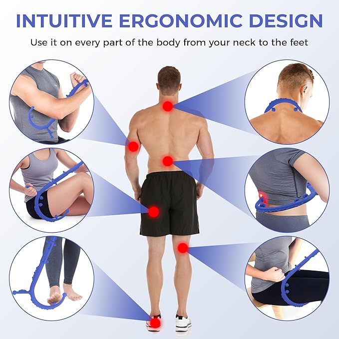 Massage Stick,Handheld Trigger Point Back and Neck Massager Cane, Deep Tissue Self Massage Tool for Muscle Knots and Myofascial Release,for Pain Relief and Muscle Recovery,Blue