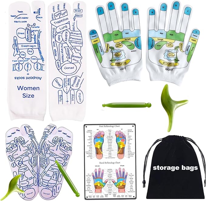 Reflexology Socks with Gloves Tools Set Foot Massage Socks with 2pc Tools Socks with Trigger Point Massage Tool Acupressure Socks Reflexology Foot Massage Socks for Women