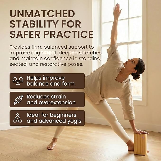 Original Wooden Yoga Block – Solid Hardwood Prop Inspired by Traditional Yoga Practice