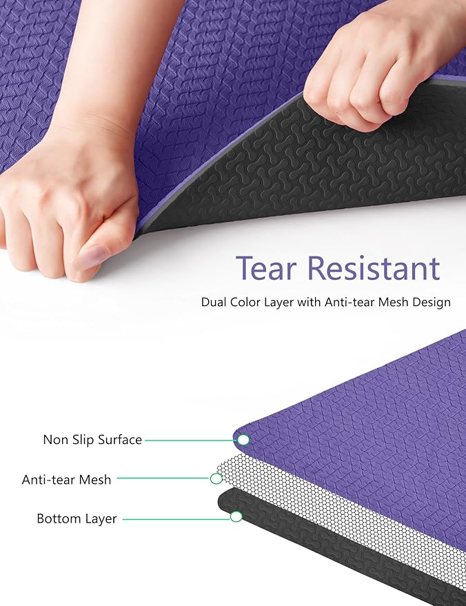 IUGA Yoga Mat Thick Non Slip Anti-tear Pilates Mat Eco Friendly Hot Yoga Mats for Workout & Exercise(72"x 24"x 6mm)