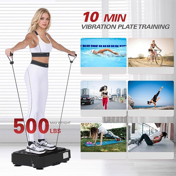 Vibration Plate Exercise Machine, Full Body Workout Vibration Platform with Resistance Bands, Fitness Machine for Weight Loss, Toning & Lymphatic Drainage, Home Gym Equipment,