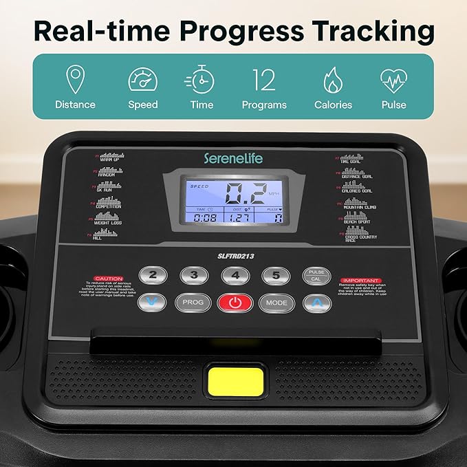 SereneLife Treadmills for Home with 13% Manual Incline Treadmill, 3.5HP - Compact Digital Portable Foldable Treadmill with Speakers, Bluetooth, App Sync, Heart Rate Monitor, for Walking, Running, Gym