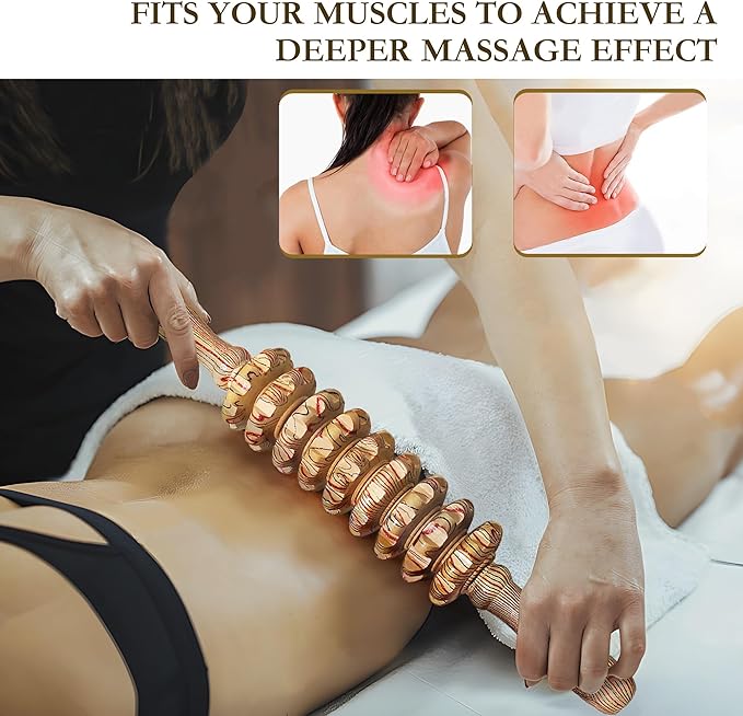 Wood Therapy Massage Roller Stick with Release Myofascial Trigger Points, Massager Tool for Cellulite Reduction, Muscle Tension and Lymphatic Drainage Physical Therapy Recover (Wood Grain)