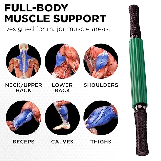 THERABAND Roller Massager Stick Standard, Deep Tissue Muscle Roller for Legs, Back, Calves, Athletes & Runners, Foam Roller Stick for Muscle Massage, Trigger Point Tool, 21" Manual Massager