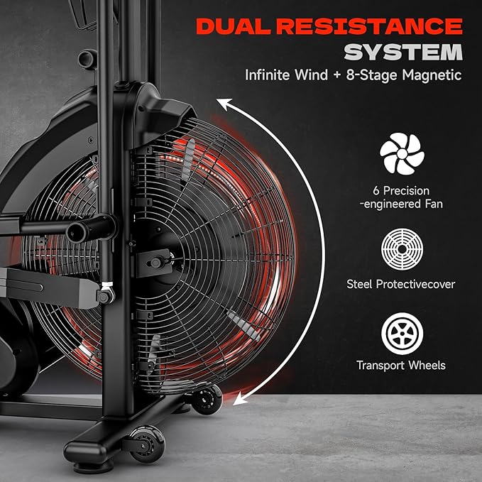 Exercise Bike | Magnetic & Air Resistance Exercise Bike | Adjustable Dual-Action Handlebars | APP-Connected Home Cardio Equipment