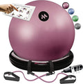 Millenti Exercise Ball Chair 65cm - Yoga Ball Chair Stability Base Ring Kit & Fitness Resistance Bands For Home, Gym Bundle, Pilates Ball, Office Chair, Birthing Ball For Pregnancy - With Workout Chart