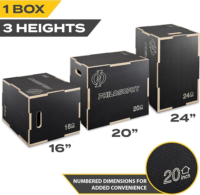 Philosophy Gym 3 in 1 Non-Slip Wood Plyo Box- Jump Plyometric Box for Training and Conditioning