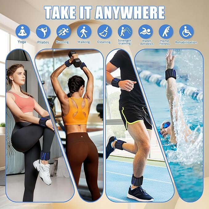 Ankle Weights for Women Wrist Weights Set of 2 (1 lb/2 lb Each) Adjustable Arm Leg Weight for Womens Men Suitable for Walking Swimming Running Pilates Yoga Gym