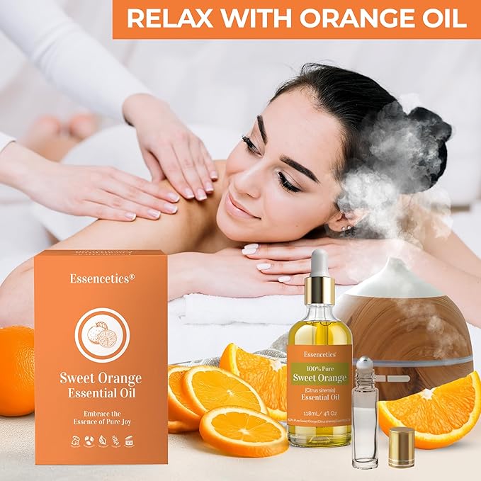 Sweet Orange Essential Oil 4oz - 100% Natural - Infused with Olive & Sunflower Oils - Perfect Orange Essential Oil Organic for Aromatherapy, Skin, Massage & Cleaning