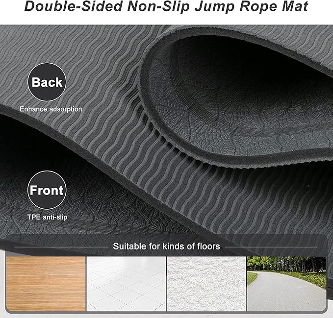 Jump Rope Mat 71"/63"x24" Larger Non-Slip Indoor Outdoor Exercise Fitness Mat, High-Density Workout Shock Absorption for Home Gym Flooring Concrete Jumping Rope