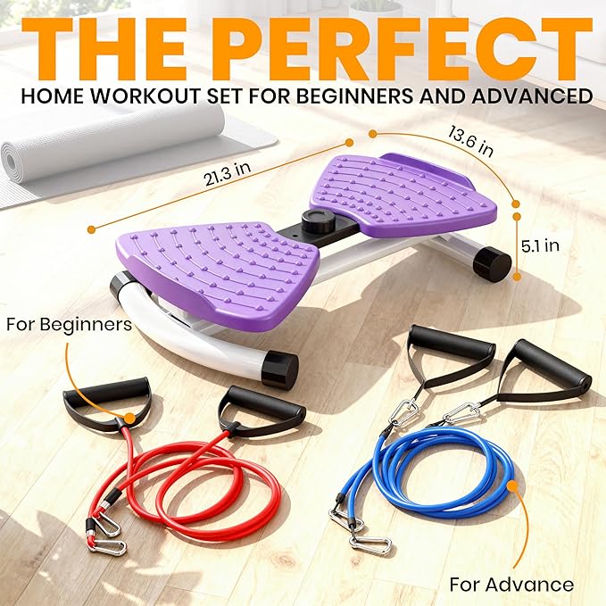 Ronai Waist Twister Machine with Resistance Bands – Adjustable Ab Twister Board for Home Fitness, Dual Pedals, Quiet Rotation, Tracks Time/Reps/Calories, 300 Lbs Capacity