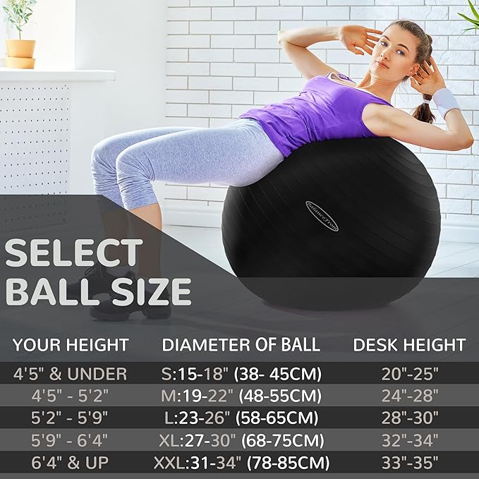 Fitvids Exercise Ball for Fitness, Yoga, Pilates with Quick Pump, Anti-Burst Slip Resistant Balance Ball