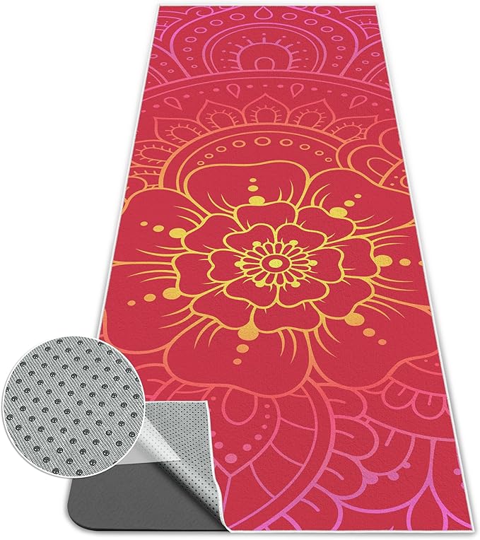 Yoga Towel,Absorbent Yoga Mat Towel for Hot Yoga Non Slip,Stylish Prints,Ideal for Workouts,Hot Yoga,Bikram,Pilates Equipment,72 x 27 in,Red Flowers