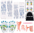 Reflexology Socks with Gloves Tools Set, 2 Pairs Foot Massage Socks for Men Women, Reflexology Socks with 5pc Tools, Socks with Trigger Point, Acupressure Massage Socks for Women and Men