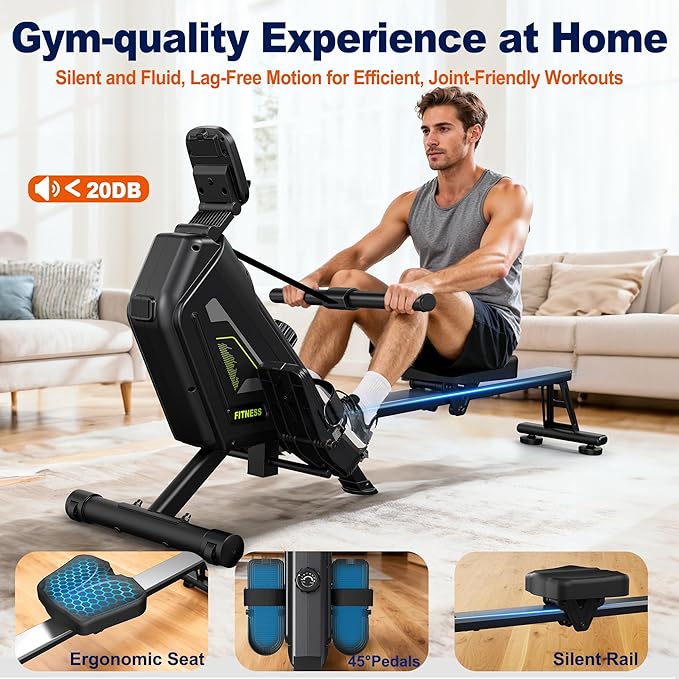 Rowing Machine for Home, 16 Resistance Levels, Quiet Magnetic Rower with APP, 350 LB Weight Capacity, Easy Assembly, Compact and Saves Space