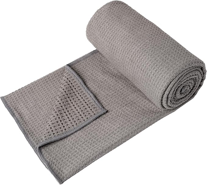 Eunzel 2 Pack Hot Yoga Towel, Non-Slip Yoga Mat Towel with Grip Dots Stickyfiber Sweat Absorbent Towel for Hot Yoga, Pilates and Workout 72" x 24", Grey