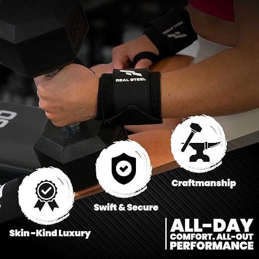 Real Steel Premium Wrist Wraps for Weightlifting for Men & Women - 24" Gym Wrist Wraps with Thumb Loop | Weight lifting accessories for Gym, Pain Relief Support and Training | Support Braces |1 Pair