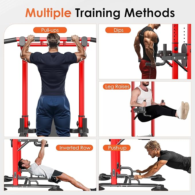 SogesPower Pull Up Bar Station Power Tower,12-Level Adjustable Multi-Function Pull Up Dip Station for Home Gym, Pull Up Bar Stand Dip Bar Strength Training Fitness Equipment