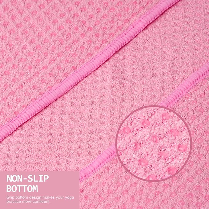 Eunzel 2 Pack Hot Yoga Towel, Non-Slip Yoga Mat Towel with Grip Dots Stickyfiber Sweat Absorbent Towel for Hot Yoga, Pilates and Workout 72" x 24", Pink