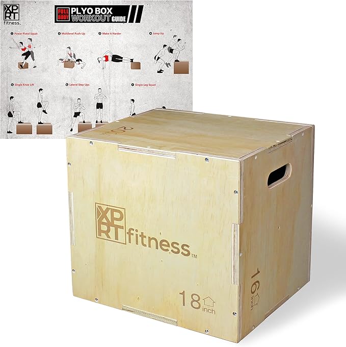 XPRT Fitness 3-in-1 Wooden Plyo Box for CrossFit Jump Training, Plyometric Exercise Box with Multiple Heights, Heavy-Duty Jump Box for Home Gym