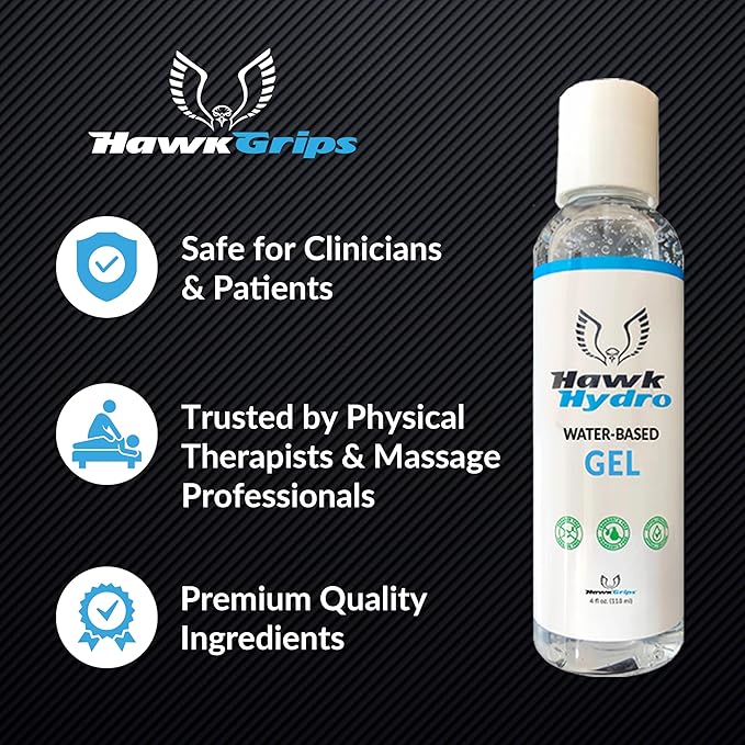 HawkHydro 4oz Water-Based Massage Emollient Gel, Professional Multi-Modality Therapy Gel for IASTM Scraping, Cupping & Taping, Skin Emollient for Deep Tissue, Pack of 1