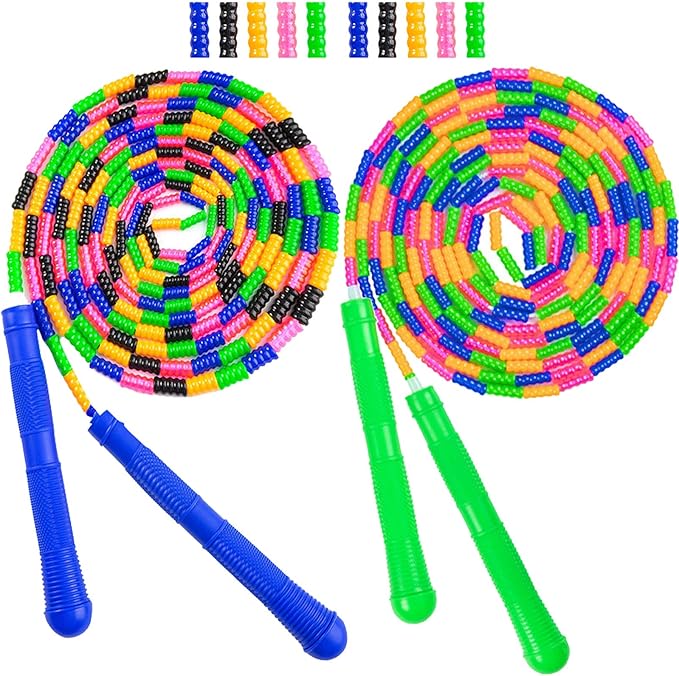 Long Double Dutch Jump Rope 16 Ft 2 Pack, Jump Rope for Kids Adults, Beaded Segmented Skipping Rope