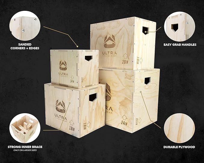 Wooden Plyo Box, 31 Plyometric Jump Training Squat, Step Up, Jumps & More Workout Size S, M, L, XL
