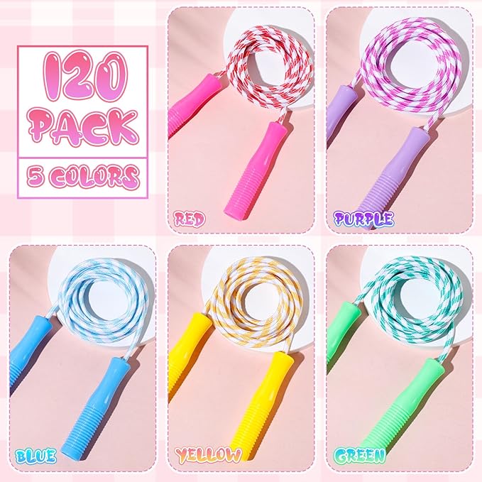 Aoriher Jump Rope for Kids Nylon Adjustable Weighted Braided Fitness Skipping Stripe Ropes with Plastic Handles 8.2 Feet for End of The School Exercise Sport Party Equipment Gift, Assorted Colors