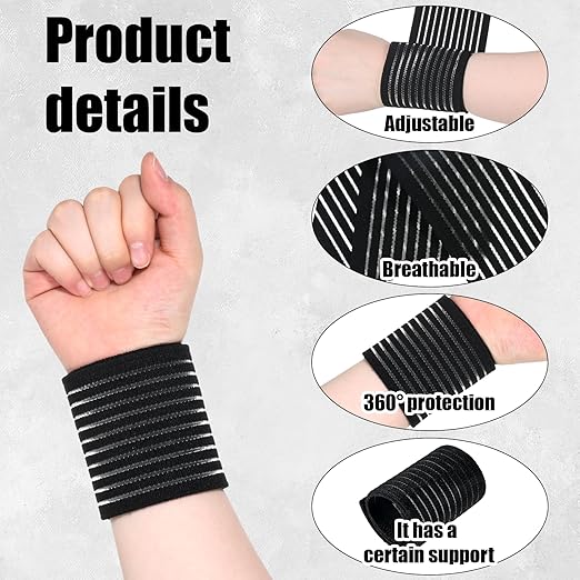 4PCS High-Elastic Wrist Support Straps Black Elastic Wrist Compression Bandage Wrists Wraps Wristbands Breathable Wrists Brace for Stabilising Ligament, Joint Pain, Sport