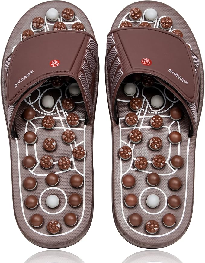 BYRIVER Acupressure Foot Massage Mat, Reflexology Tools, Spiky Ball Roller Therapy Sandals Shoes Slippers, Relief Muscle Fatigue, Sciatica, Heel, Lower Back Pain (03L)