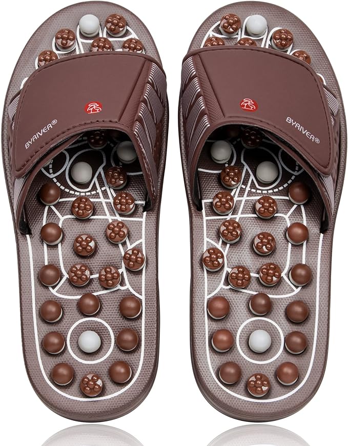 BYRIVER Portable Compact Travel Foot Massager, Acupuncture Ball Massage Flip Flops Slippers Tools, Destress Relaxation Gift for Men Women Dad Mom(03M)
