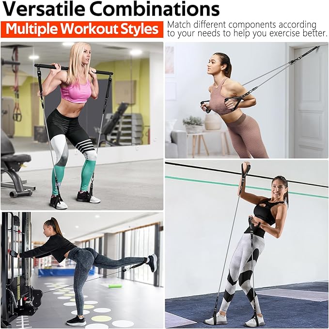 Pilates Bar Kit with Resistance Bands, Multifunctional Pilates Bar for Women & Men with Heavy-Duty Metal Adjustment Buckle, Pilates Home Equipment for Full BodyWorkouts