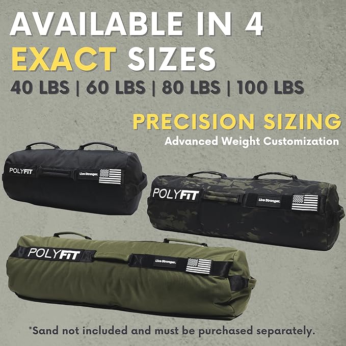 Polyfit Sandbag Pro - Workout Sandbag with Triple Closure Filler Bag and Reinforced Nylon Webbing - Sand Not Included - Multiple Colors & Sizes