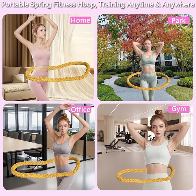 3lbs Soft Spring Weighted Hoop for Adults, Portable Fitness Infinity Hoop with Body Tape Measure, Quiet & Pinch-Proof Design, Exercise Hoop for Core Workout (Yellow)
