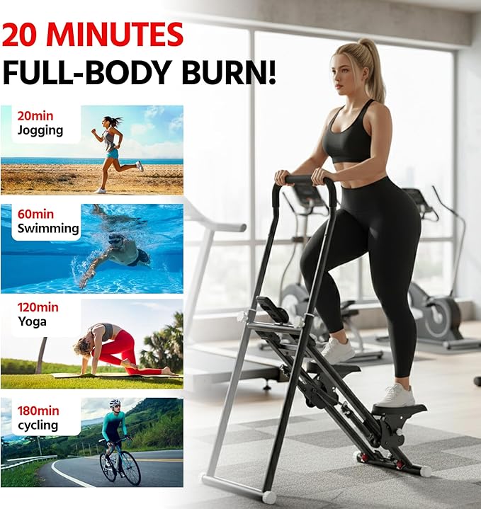 Stair Stepper for Home Gym Exercise, New Version Compact Folding Stair Climber with Quiet Shock-Absorbing Spring, Adjustable Resistance, Long Foam Grip, Stairmaster for Full-Body Workout Equipment